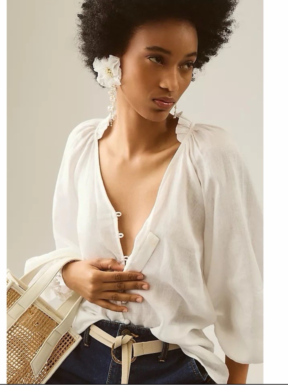 Anthropologie Maeve Audie 100% Linen Puff-Sleeve Blouse Anthropologie Romantic